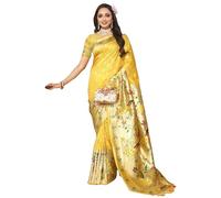 Indian wedding Paithani Silk Saree zari Meenakari Weaving woman Sari Blouse 7156, Yellow, As Shown