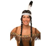 Indian wig with braids in a set in black with feather for men & women Carnival