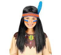 Indian wig with headband and feather for children