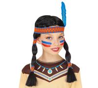 Indian wig with headband and feather for children