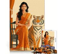 Indian with Tiger 1000 Adult Pieces Jigsaw Puzzle Cognitive Skill Snug Connection Fun Challenge Santa Gift (50x75cm)