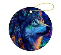 Indian Wolf And Moon Funny Ceramic Ornament 3 Inch 4 Pcs