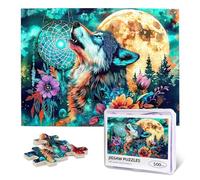 Indian Wolf Jigsaw Puzzles for Adults 500 Pieces Dreamcatcher Animal Wolf Wooden Puzzles for Adults Colorful Native American Puzzle for Home Decoration Gifts Family Challenging Puzzle for Adult