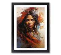 Indian Woman Action Painting Framed Print | A2 Black Framed Wall Art | Ready to Hang | Modern Historical Picture | Living Room Bedroom Lounge Office
