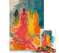 Indian Woman Art Puzzles for Adults 1000 Piece Cognitive Train Perfect Connection Pattern Build Art Display (38x26cm)