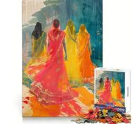 Indian Woman Art Puzzles for Adults 1000 Piece Cognitive Train Perfect Connection Pattern Build Art Display (38x26cm)