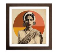 Indian Woman Bauhaus Framed Print | 18x18 Inch Walnut Framed Wall Art | Ready to Hang | Modern Nature Picture | Living Room Bedroom Lounge Office