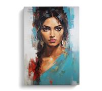 Indian Woman Gestural Art No.3 Canvas Print | Gallery Wrapped 30mm Frame Wall Art | 30x20 inches | Ready to Hang | Contemporary People Picture | Living Room Bedroom Lounge Office