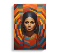 Indian Woman Op Art Canvas Print | Gallery Wrapped 30mm Frame Wall Art | 30x20 inches | Ready to Hang | Contemporary People Picture | Living Room Bedroom Lounge Office