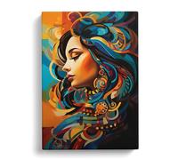 Indian Woman Orphism Art Canvas Print | Gallery Wrapped 30mm Frame Wall Art | 30x20 inches | Ready to Hang | Contemporary People Picture | Living Room Bedroom Lounge Office