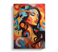 Indian Woman Orphism Art No.2 Canvas Print | Gallery Wrapped 30mm Frame Wall Art | 30x20 inches | Ready to Hang | Contemporary People Picture | Living Room Bedroom Lounge Office