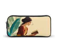 Indian Woman Reading Book Cute Pencil Case Large Capacity Makeup Pouch Portable Pencil Bag with Zippered