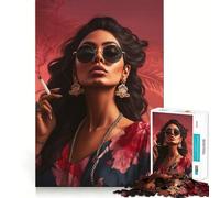 Indian Woman with Smoking Puzzles for Adults 1000 Piece Cognitive Train Perfect Connection Pattern Build Art Display (50x75cm)