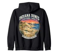 Indiana Dunes National Park Retro Lake Michigan Sunset Badge Zip Hoodie