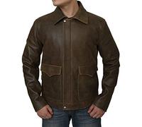 Indiana Genuine Cow Hide Leather Jacket Mens | Harrison Styled Real Leather Jacket For Men | Vintage Brown Antique Classic Celebrity Styled Menswear | Size Large