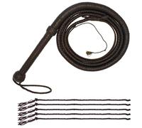 Indiana Jones Whip 4FT 8 Plaits in Black & Brown Real Cowhide Leather, Strong and Well Balance Handle for Cracking Sound with 5 Extra Crackers (Brown, 8FT - 8 PLAITS)