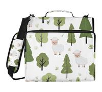 Indiana Lambs Forests Off White 1.5 Inch 3 Ringing School Zipper Binder with Shoulder Strap & Handle Easy to Carry Documents Files Storage Bag Suitable for Middle School Gestor de documentos