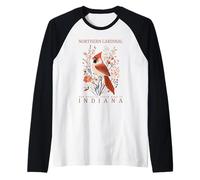 Indiana State Bird Northern Cardinal Art Raglan Baseball Tee
