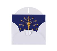 Indiana State Flag Horizontal Holiday Card With White Heart Shaped Envelope And Write Various Holiday Greetings