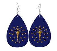 Indiana State Flag Leather Earring. Stylish teardrop shape, perfect for women, and a great decorative choice for parties and holidays.
