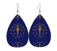 Indiana State Flag Pattern leather earrings | Water drop-shaped printed earrings, suitable for daily/party/dating scenes