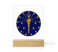 Indiana State Logo Funny Night Light Acrylic Nightlight with Button Switch Wooden Base Lamp for Bedroom Living Room