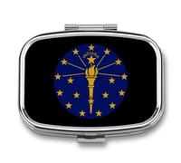 Indiana State Logo Portable Pill Organizer with 2 Compartments Square Medicine Box Compact Travel Pharmacy Case