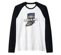 Indiana State Map Road Trip Indianapolis Fort Wayne Carmel Raglan Baseball Tee