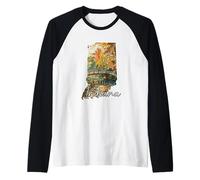 Indiana Watercolor Autumn Scenery Landscape Art Raglan Baseball Tee
