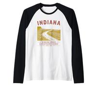 Indiana Winding Roads & Weathered Hands Vintage Design Raglan Baseball Tee