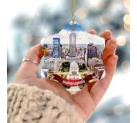 Indianapolis City Landscape Christmas Ornaments Architecture Map Building Art Scenic' Round Keepsake Gift Ceramic Double Sided Decorative Christmas Bauble Present for Indoor Home Decor