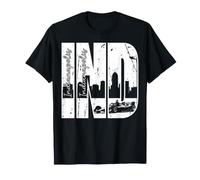 Indianapolis IND Distressed Skyline and Race Car T-Shirt