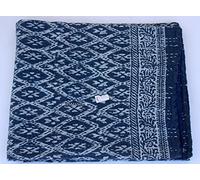Indianhandicraft Indigo Blue Kantha Kantha Quilt Floral Handmade Queen Indian Bedding Bedspread Bed Cover Bohemian Throw Quilt 049