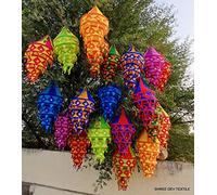 INDIANHANDICRAFTS 10 Pc Mix Lot Indian Traditional Square Cotton Lanterns Lamp Pendant Light Decor Lamp Bohemian Multi Color Floral Shade