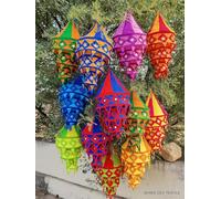 INDIANHANDICRAFTS 10 Pc Mix Lot Indian Traditional Square Cotton Lanterns Lamp Pendant Light Decor Lamp Bohemian Multi Color Floral Shade
