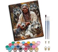 Indians Paint by Numbers for Adults with Frame, Paint by Numbers Kits on Canvas Wolf, DIY Crafts for Adults Oil Painting Art Kits with Brushes, Home Wall Decor, Gifts for Women 30x40cm N-5221