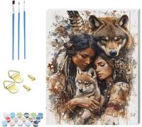 Indians Paint by Numbers for Adults with Frame, Paint by Numbers on Canvas Wolf, DIY Oil Painting Arts and Crafts Kit with Brushes, Hobbies for Adults Women, Home Wall Decor Gifts 30x40cm O-7854
