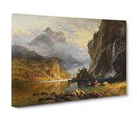 Indians Spear Fishing By Albert Bierstadt Canvas Print | Gallery Wrapped 30mm Frame Wall Art | 24x16 inches | Ready to Hang | Classic Picture | Living Room Bedroom Lounge Office