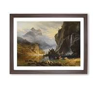 Indians Spear Fishing By Albert Bierstadt Classic Painting Framed Wall Art Print, Ready to Hang Picture for Living Room Bedroom Home Office Décor, Walnut A3 (46 x 34 cm)
