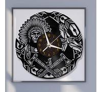 Indians Theme 12 Inch Vinyl Record Wall Clock Battery Operated Silent Non-Ticking Wall Decoration for Kitchen Home Living Room Bedroom School (C) without LED