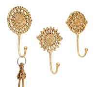 IndianShelf 3 Brass Gold Decorative Wall Hooks Boho Key Holder Wall Mount- Shabby Chic- Unique Coat Rack- Gold Vintage Hooks for Hanging- Hat Rack- Towel Holder- Purse Hanger