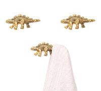 IndianShelf 3 Pieces Cute Dinosaur Nursery Wall Hooks for Hanging Things Kids Decorative Bathroom Wall Decor Gold Towel Hooks for Hanging Coats, Purse, Backpack, Hats, Ties