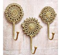 IndianShelf 3 Wall Gold Decorative Wall Hooks Boho Brass Shabby Chic Hooks Unique Boho Coat Rack Gold Vintage Hook for Hanging Coat