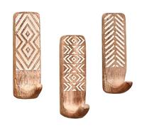 IndianShelf Boho Wood Adhesive Wall Hooks - Renter-Friendly Peel & Stick Decorative Hooks for Keys, Hats, Towels & Accessories - Handcrafted Western Wall Decor, No Drill (3 Hooks 6 Strips)