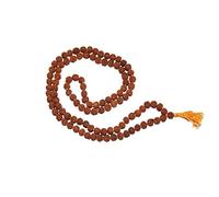 IndianStore4All 5 Mukhi (Face, Panchmukhi) Rudraksha Japa Mala 108+1 7 mm Beads White Knot with Orange Tassel Mala, S, Rudraksha