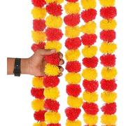 Indianstore4everyone Artificial Fluffy Marigold Flower/Genda Phool Garlands | 5 Feet Long Garlands String Door Toran Set for Diwali | Door Hangings for Decoration (Yellow-Red Mix Mala, 5 Piece)