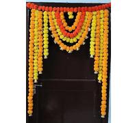 INDIANSTORE4EVERYONE Artificial Marigold Garlands Flowers Door Hanging Toran For Home Decoration | Thoranam For Entrance Door | Banderwal For Home Door | (Orange & Yellow), 106.7 CM