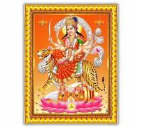 Indianstore4Everyone Durga Maa Mata Devi Goddess Sherawali Ji Ambe Wall Painting Framed Home Decor (Wood,Matte,Gold,Small Size,6 x 8 Inch) R1182S