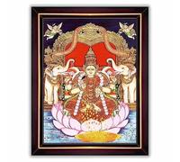 Indianstore4Everyone Lakshmi Devi Vaibhav Laxmi Tanjore Wall Painting Framed Home Decor (Wood,Matte,Brown,Big Size,10 x 12 Inch) B1293M