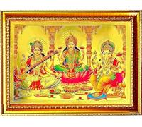 Indianstore4Everyone laxmi ganesh saraswati photo frame | God Religious Framed Painting for Wall and Pooja/Hindu Bhagwan Devi Devta Photo Frame/God Poster for Puja- 13 x 10 inch